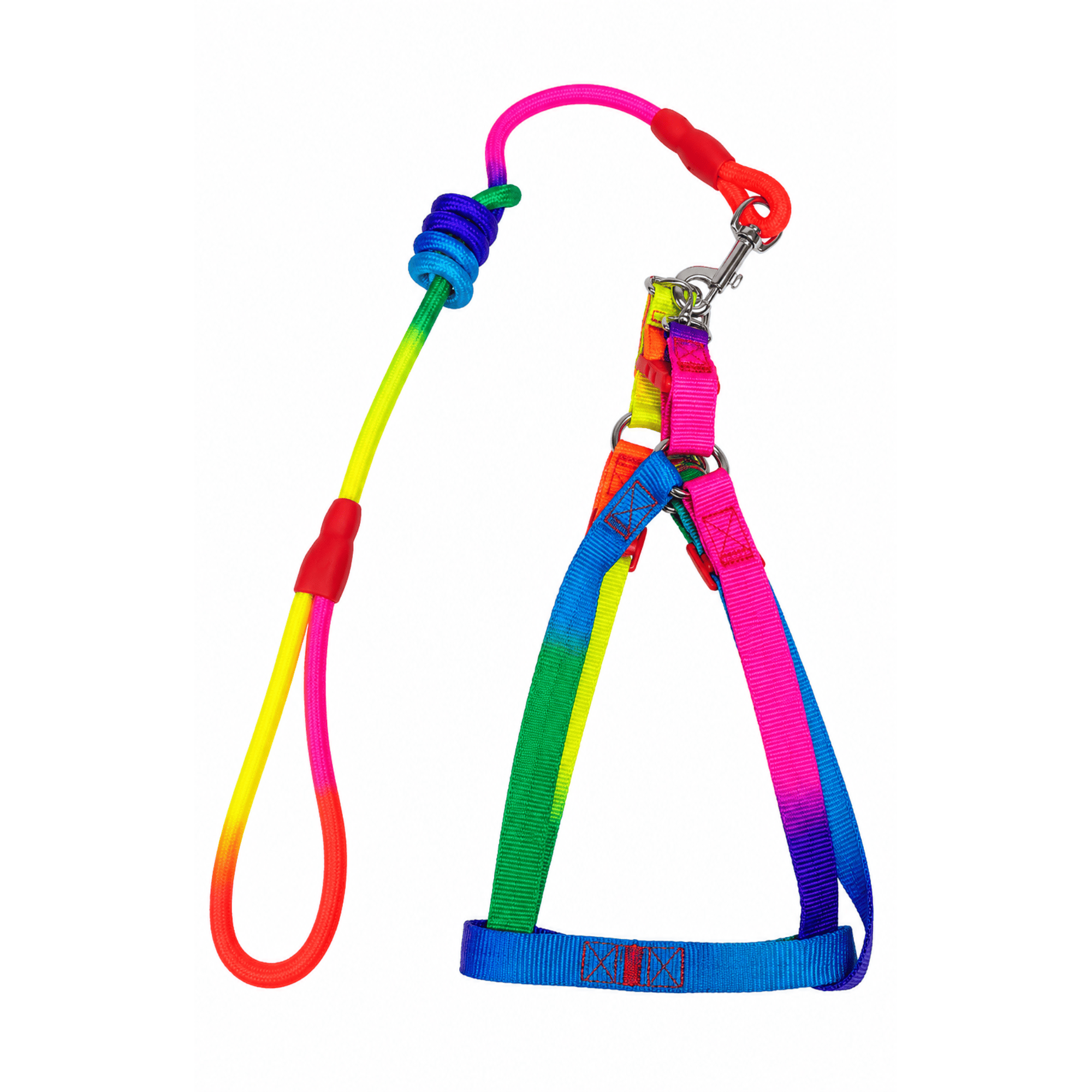 Kit Arnés Ajustable + Correa de Cuerda Arcoíris para Perros Medianos y Grandes