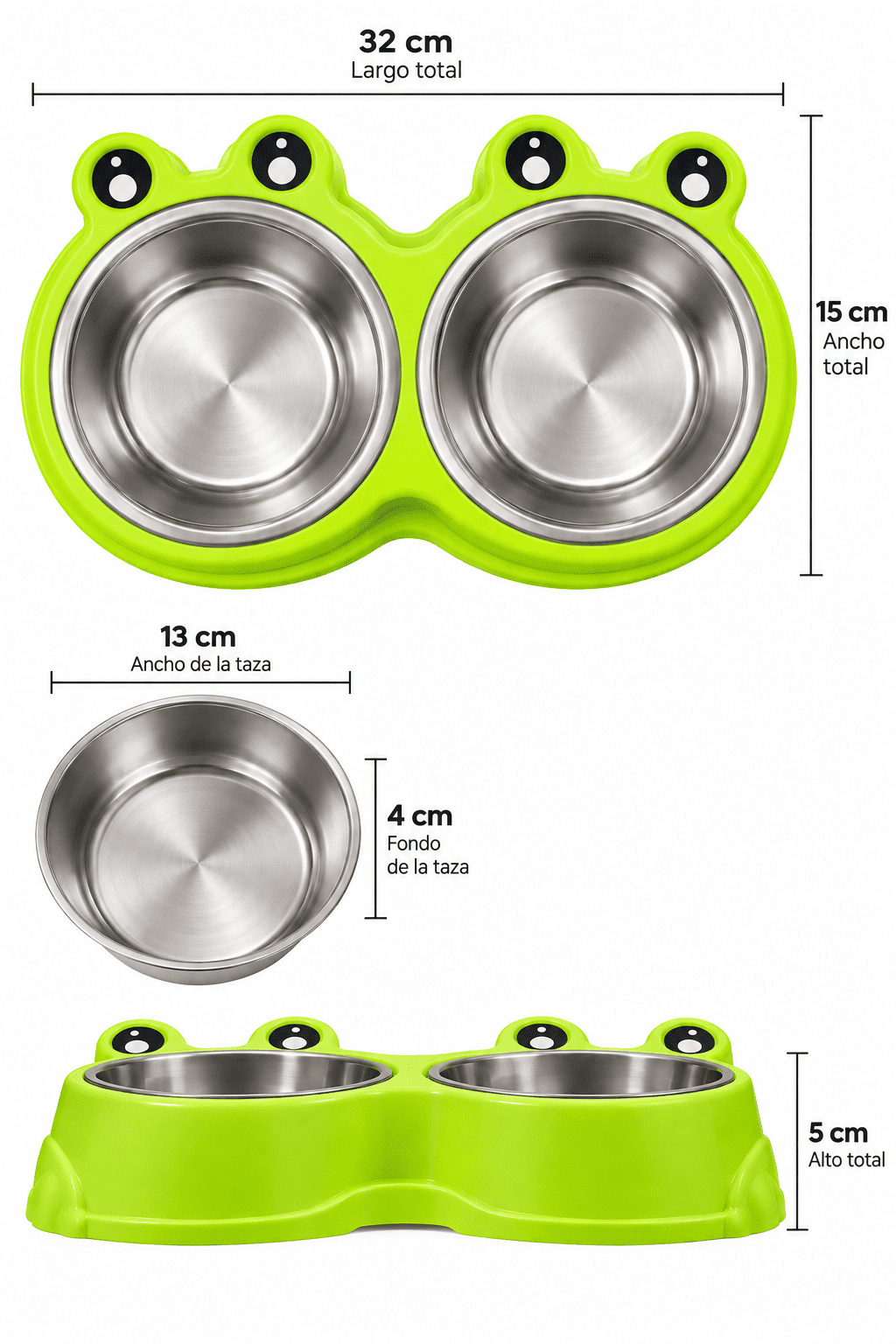 Plato Doble Diseño Sapo para Perro Mediano y Grande