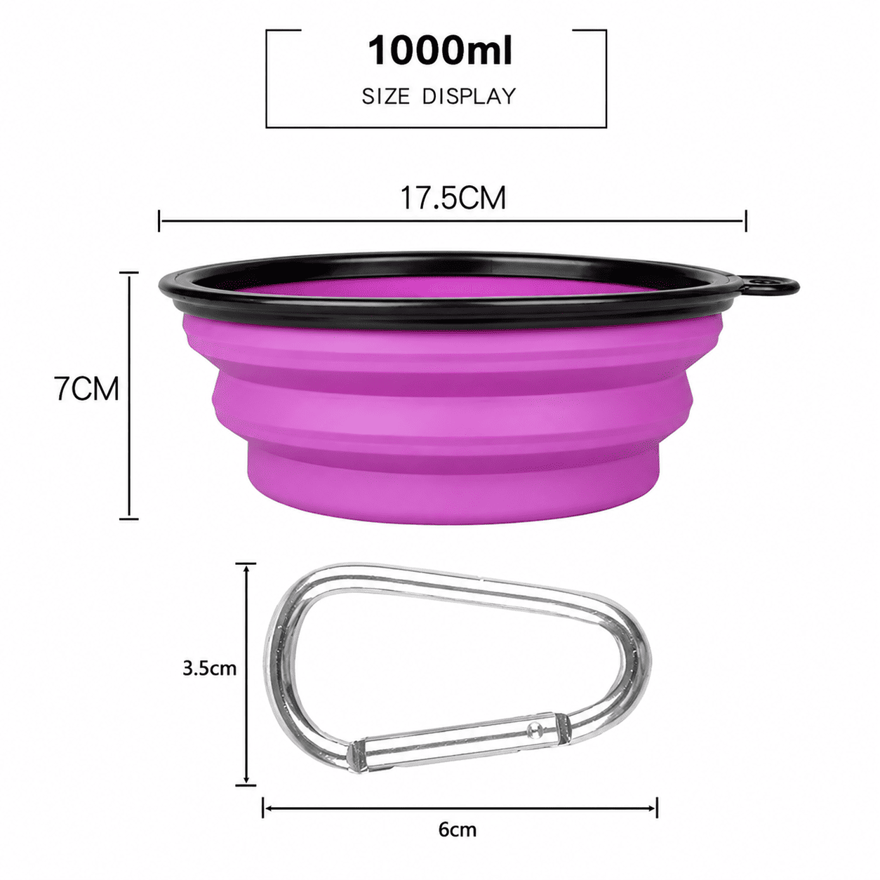 Plato Plegable de Silicona para Mascotas 1000 ml con Mosquetón