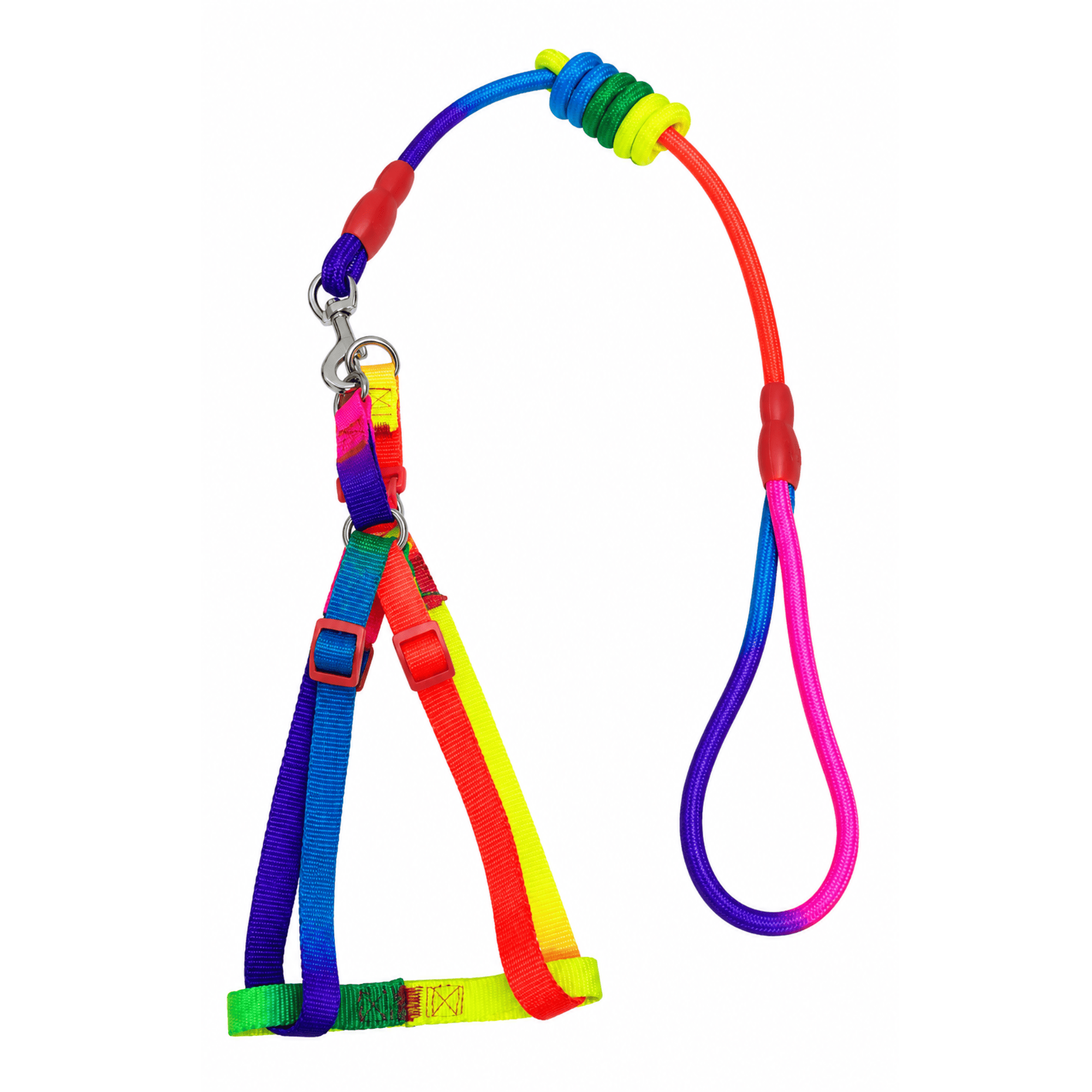 Kit Arnés Ajustable + Correa de Cuerda Arcoíris para Perros Pequeños y Medianos