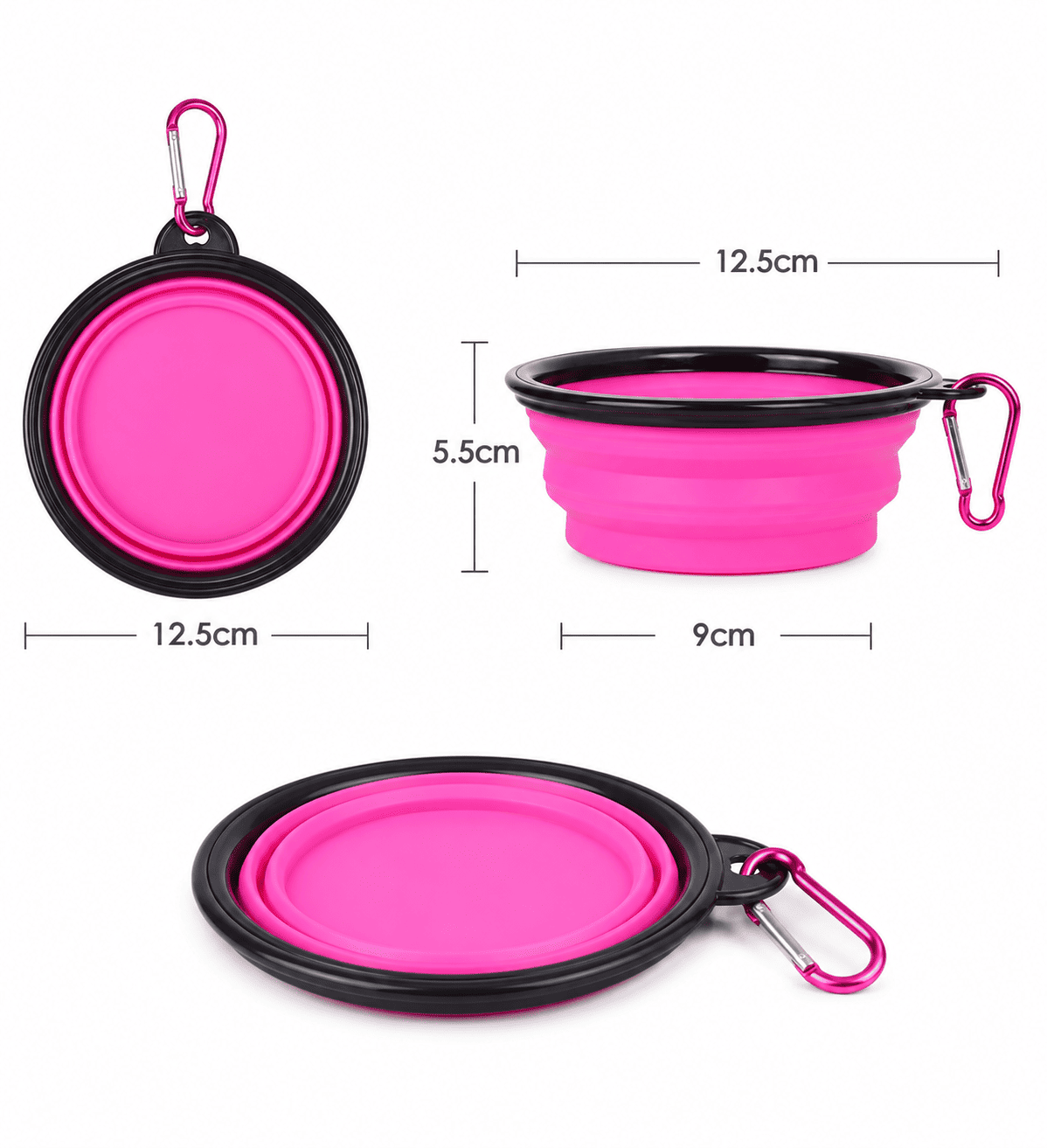 Plato Plegable de Silicona para Mascotas 350 ml con Mosquetón