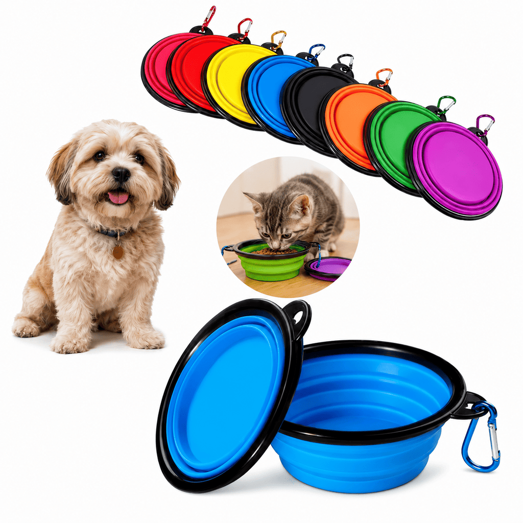 Plato Plegable de Silicona para Mascotas 350 ml con Mosquetón